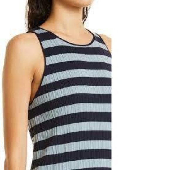 THEORY Classic Stripe Wool Knit Tank in Deep Navy/Eggshell Blue, Medium - Picture 3 of 13
